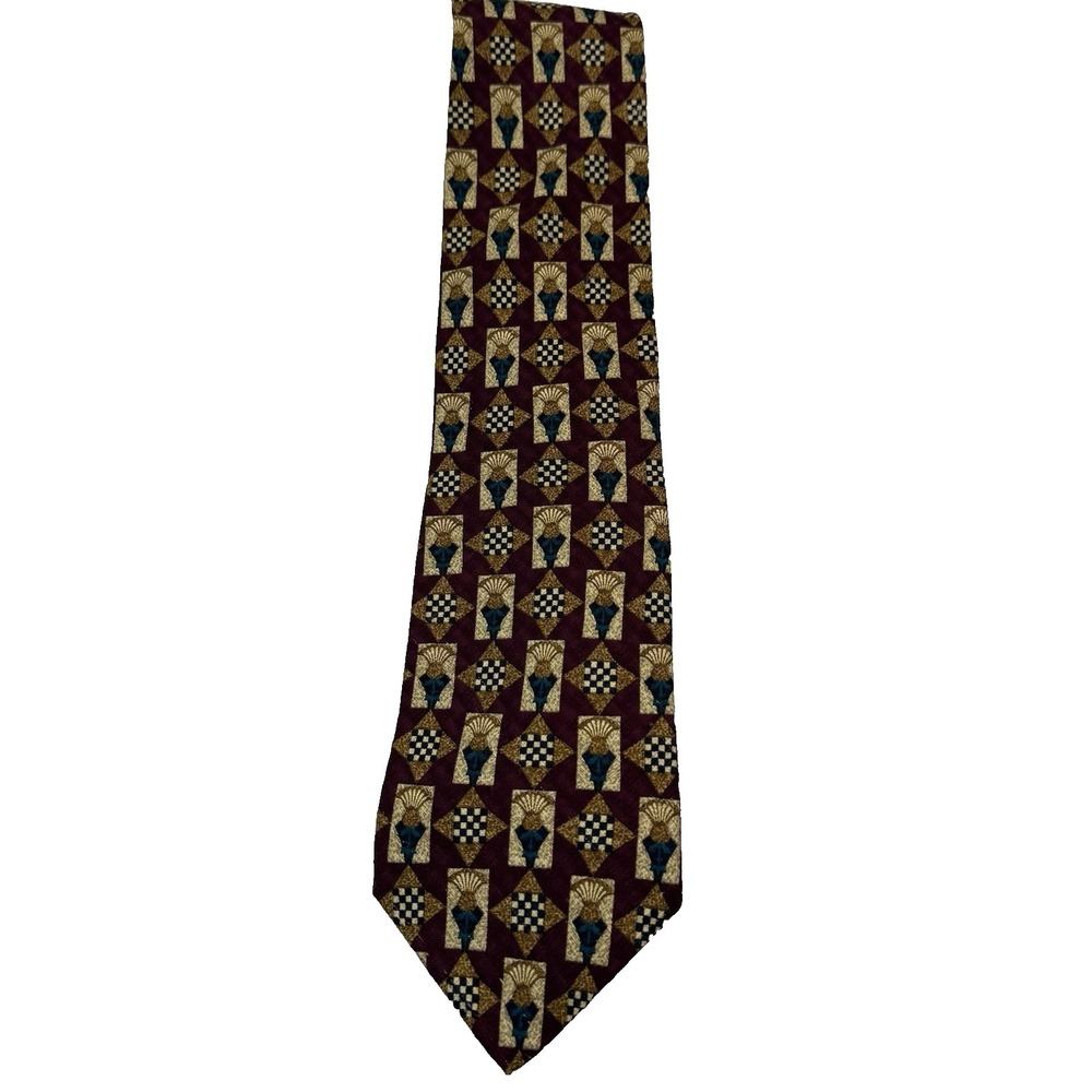 Ermenegildo Zegna 100% Silk Abstract Geometric Made in Italy Tie Burgundy Gold